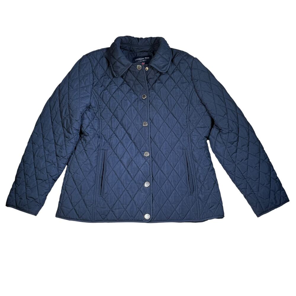 LONDON FOG Quilted Jacket Size Large Women's Navy Pockets